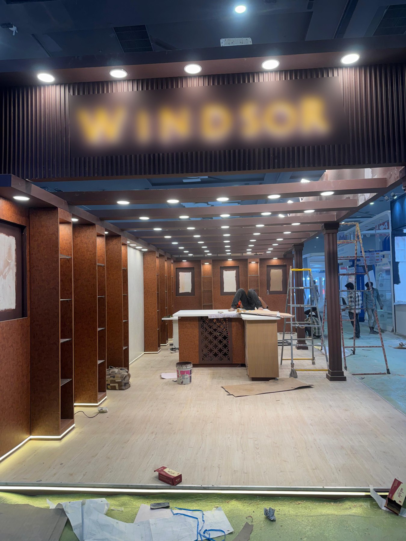 Retail Pavilion — Walnut, Burl & Coffered Light